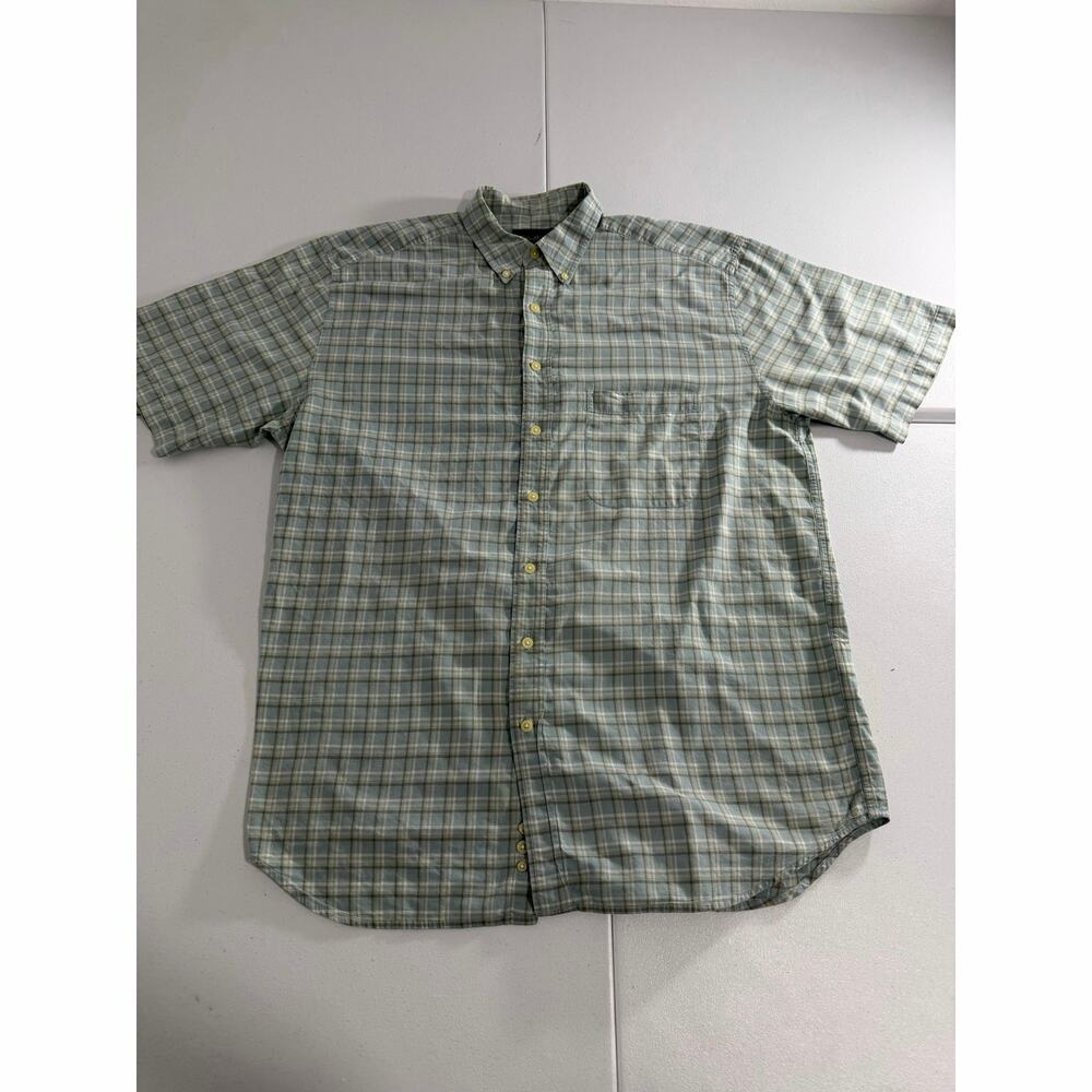 Eddie Bauer Men's L Tall Green Plaid Convertible Fishing Shirt 100% Cotton